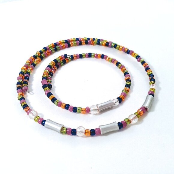 Multicolor Beaded Wire Choker & Bracelet - Picture 1 of 8
